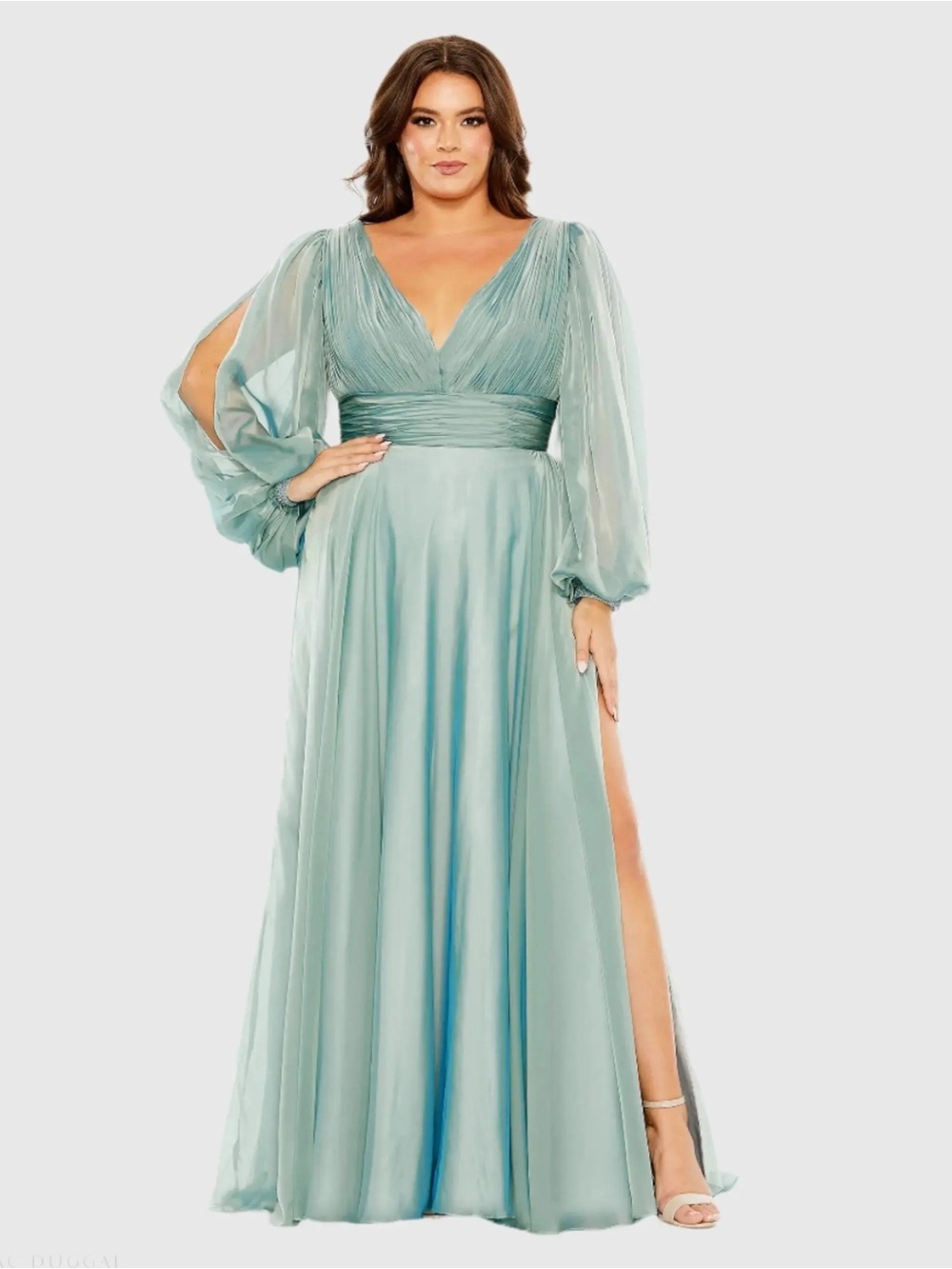 Mac Duggal 68431 Chiffon French Blue Cutout Sleeve Maxi Dress 22W NWT